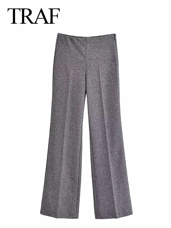 TRAF-Pantalones largos de pierna ancha para mujer, ropa de calle Vintage, recta, nueva moda, Primavera