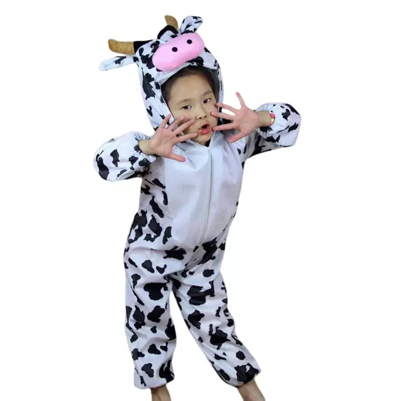 Cute Children Cartoon Animal Milk Cow Costume Performance Jumpsuit Boy Girl Party Performance Costumes