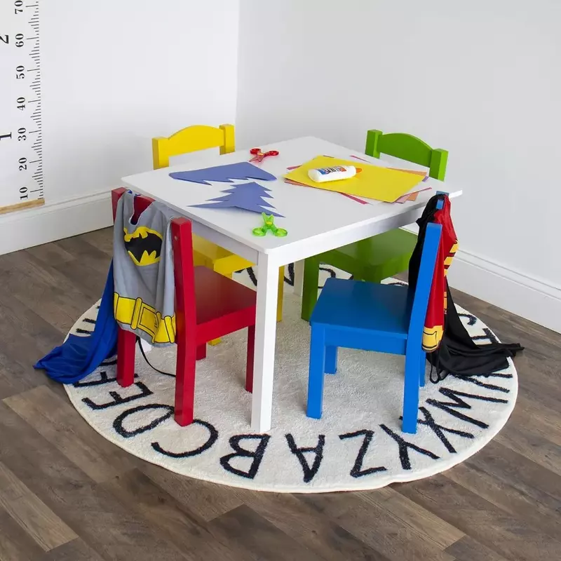 Kids Wood Table and Chair Set (4 Chairs Included) - Ideal for Arts & Crafts, Snack Time, Homeschooling,Natural/Primary