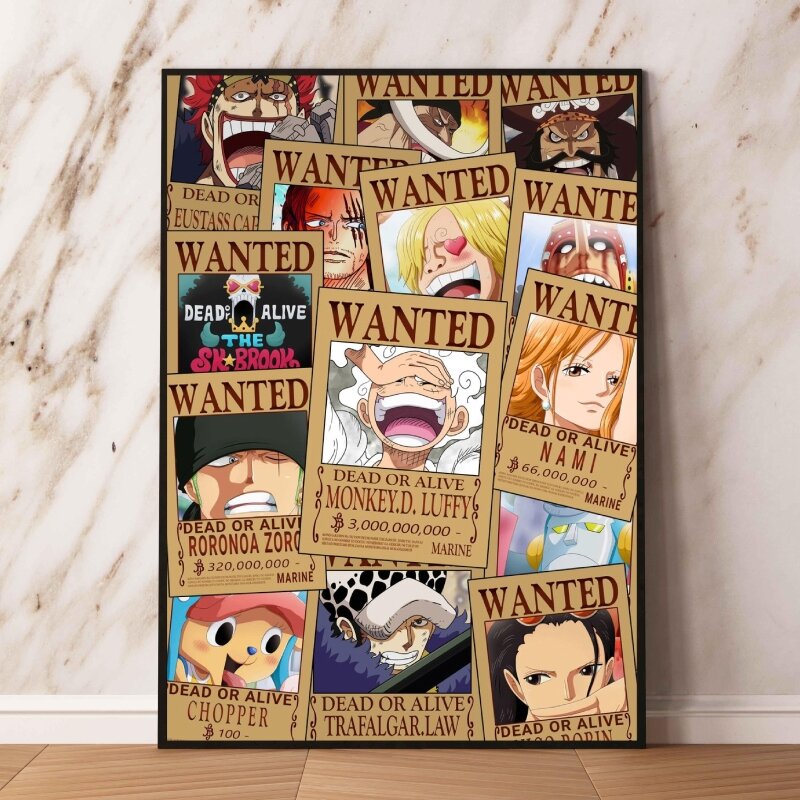 Affiche Imprimée Modulaire One Piece Brook Wanted, Peinture sur Toile, Stickers Muraux pour la Maison, Cadeaux pour Amis, Décoration Customisée