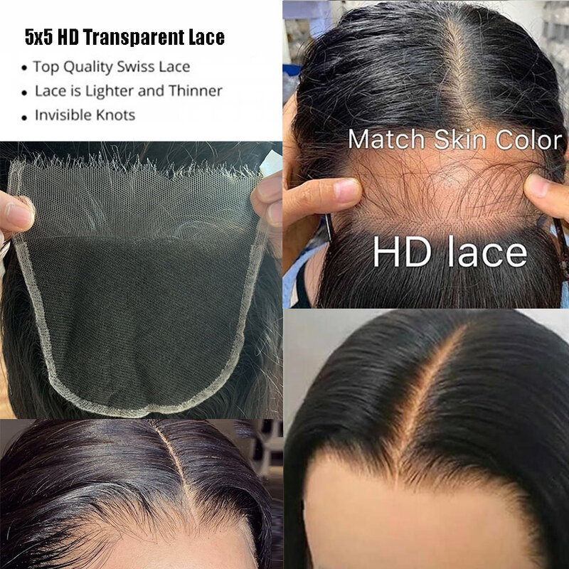 Szafirowe niewidoczne prawdziwe zamknięcie koronki HD 5x5 zamknięcie koronki wstępnie oskubane kości proste Remy ludzkie włosy topią skórki dla czarnych kobiet