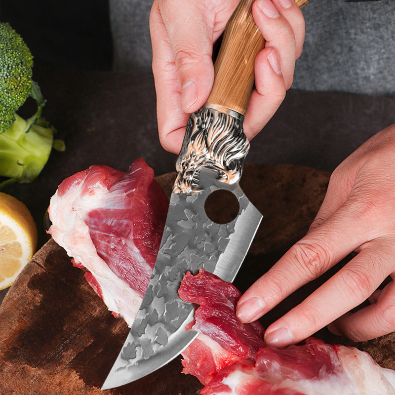 Set di coltelli da cuoco mannaia per carne in acciaio inossidabile coltello da macellaio forgiato pesce frutta verdura affettare disossare coltelli da caccia