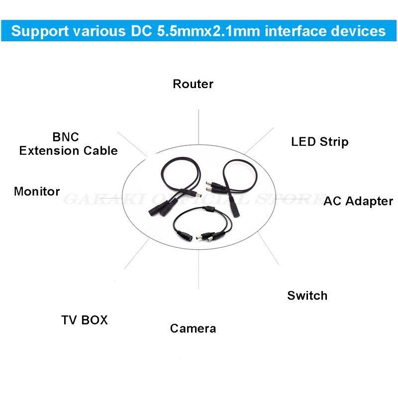 DC 전원 공급 케이블, 5.5x2.1mm, 1-2 웨이 수-암 잭 플러그 커넥터 연장 코드, CCTV 카메라 LED 라이트 스트립용