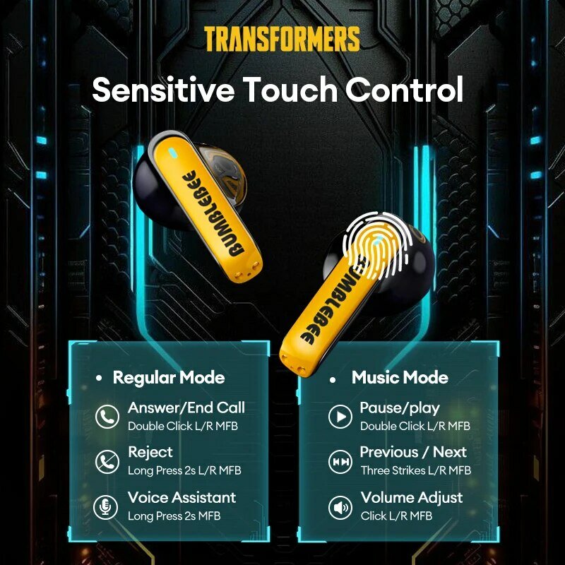 Transformer TF-T01 chơi game tai nghe TWS Tai nghe không dây nosie giảm Bluetooth 5.3 tai nghe thể thao mát Earbuds với Mic