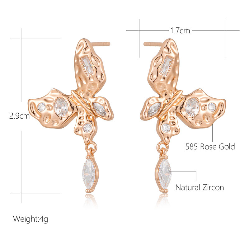 SYOUJYO 585 Gold Color Butterfly Dangle Earrings For Women Shiny Natural Zircon Fine Jewelry