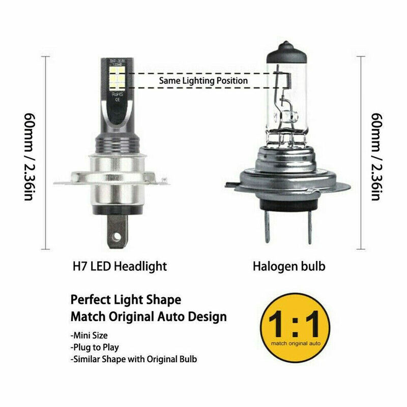 Ampoule de phare de voiture LED antibrouillard, 2x H7 110W 24000LM, faisceau blanc froid DC9-32V 6000K