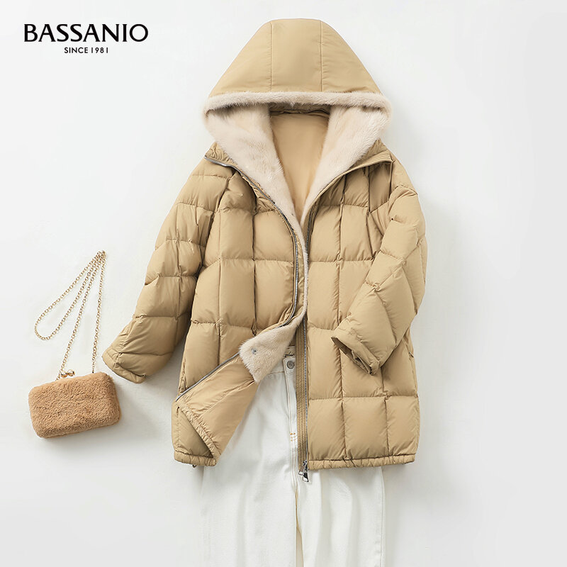 자연 밍크 모피 칼라 후드 오리털 코트 여성용, 따뜻한, 겨울