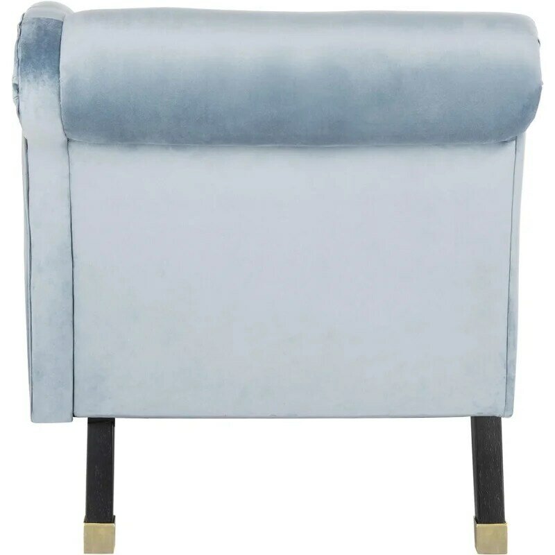 Safavieh Home Caiden Modern Slate Blue Velvet and Espresso Chaise Lounge Chair
