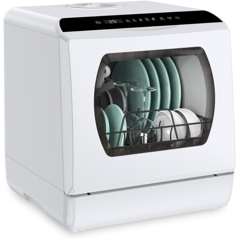 Mesin pencuci piring meja portabel, 5 program cuci piring Mini dengan tangki air bawaan 5l & selang masuk, untuk apartemen