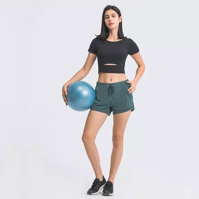 Shorts de ioga respiráveis e altamente elásticos para mulheres, shorts esportivos de secagem rápida, para fitness, corrida, primavera/verão