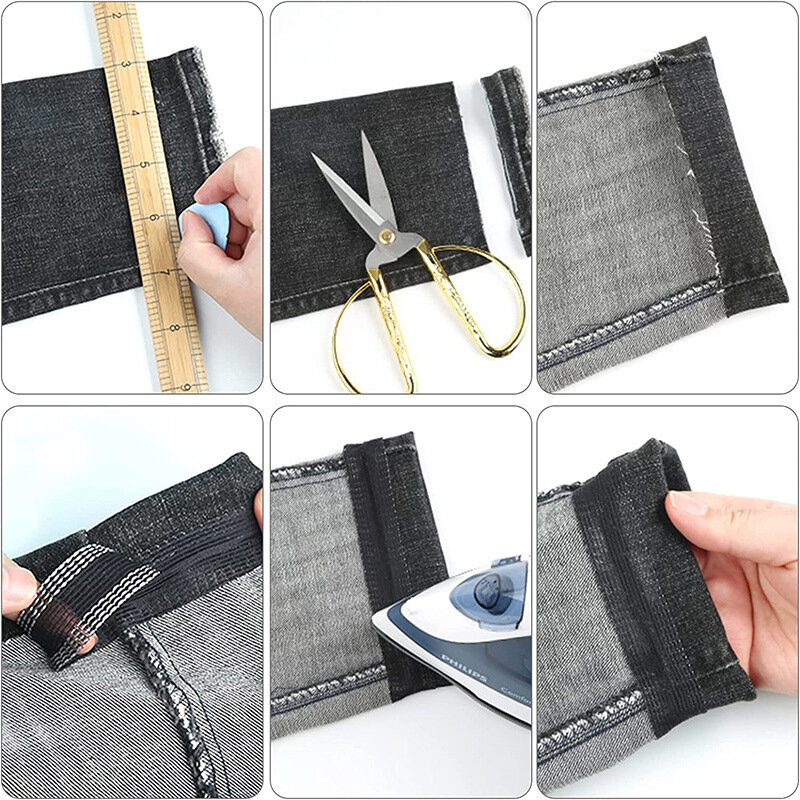 1-5M taśma samoprzylepna do naprawy krawędzi spodni odzież dżinsowa skrótu długości DIY tkanina do szycia naprawa wklej taśma do spodni