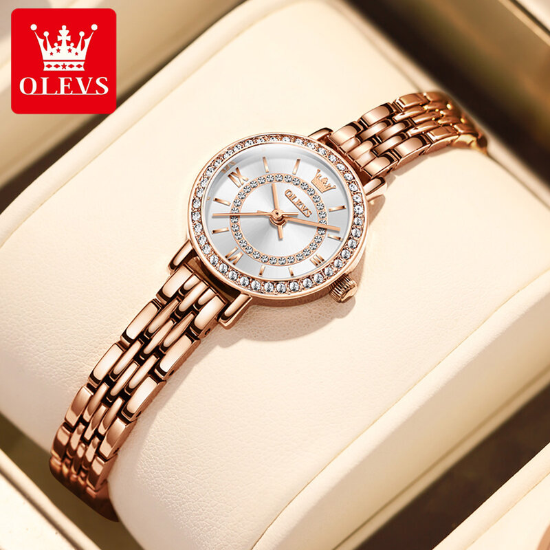OLEVS-relojes de cuarzo para mujer, pulsera de oro rosa de lujo, reloj de pulsera de diamantes a la moda, resistente al agua