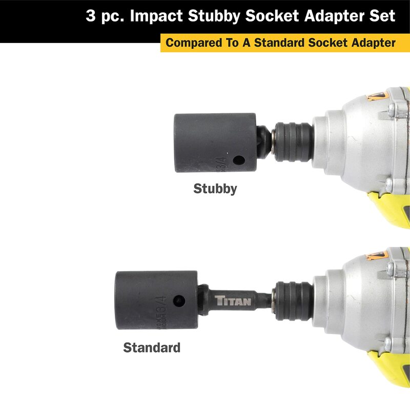 SenNan adaptor soket Impact 1/4 3/8 1/2 inci, soket Driver mur ekstensi batang Hex untuk alat pegangan obeng hitam/perak 3 buah