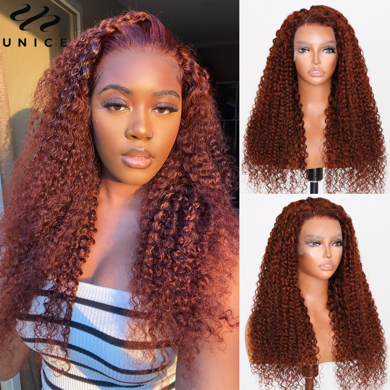 UNice Hair rudo brązowy kręcone koronkowa peruka na przód 13x4 kolorowe brazylijski koronki przodu włosów ludzkich peruk spadek kolor peruki dla kobiet