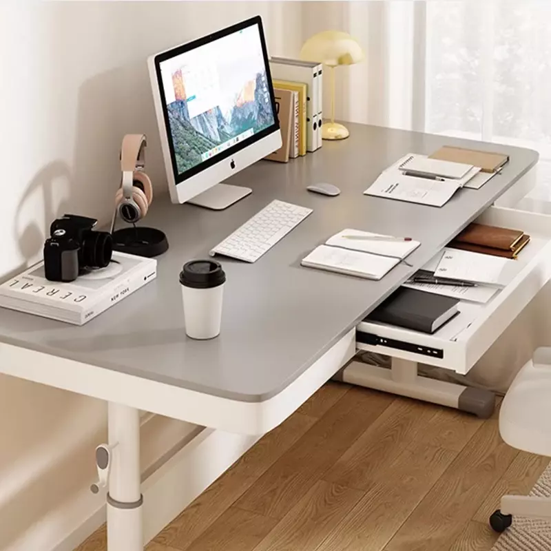Mesa de escritório de estudo, Mesa de canto branco, Mesa de leitura lateral ajustável, Mobília doméstica