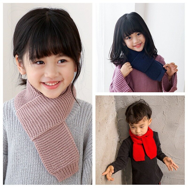 Kinder schal Winter vielseitiger Woll schal gestrickt Kinder einfarbig warmer Schal
