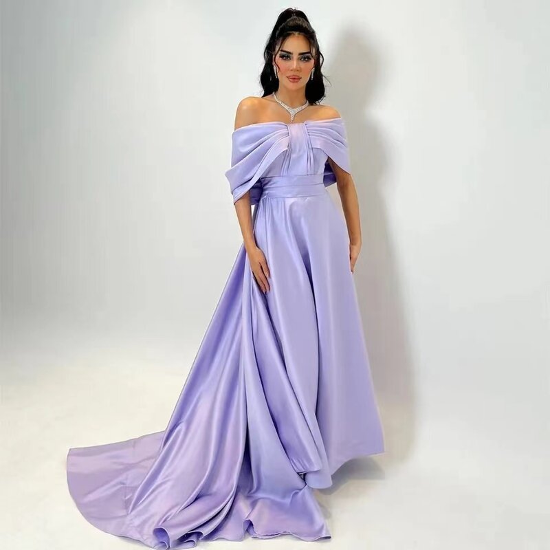 Koendye elegante Daudi Saudi-Arabien Party Abendkleider Frauen 2024 Bateau Hals rücken frei Vestidos de Noche eine Linie Satin Ballkleid