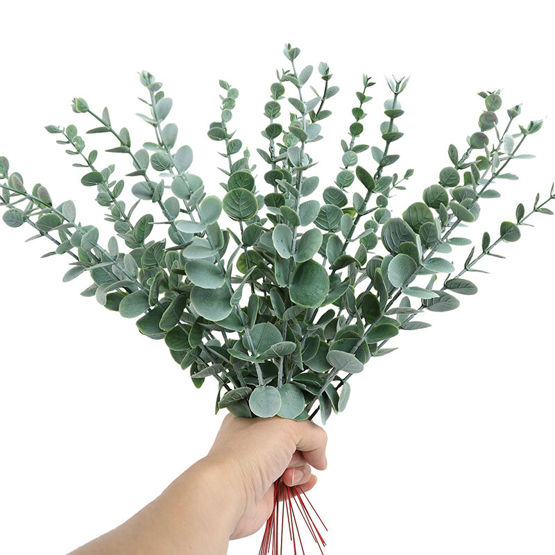 Planta simulada de hojas de eucalipto, decoración del hogar, arreglo de flores de plástico, decoración de plantas verdes, boda