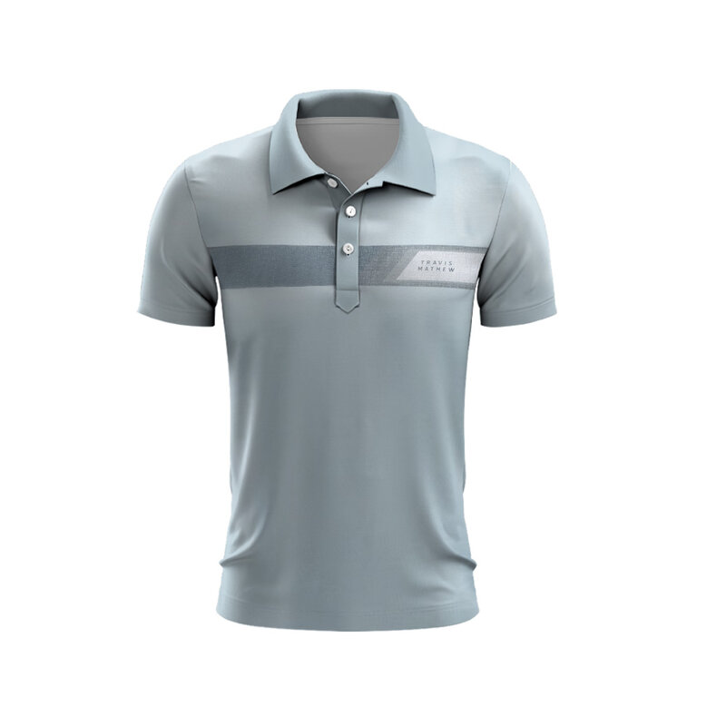 Kaus Golf desain bergaris pria, atasan cepat kering baju Polo kancing klub Golf musim panas