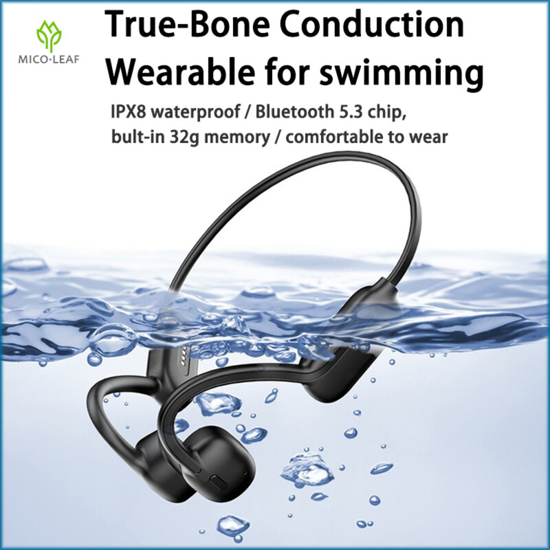 Auriculares inalámbricos con Bluetooth para natación, cascos profesionales de conducción ósea, resistentes al agua, IPx8, 32G