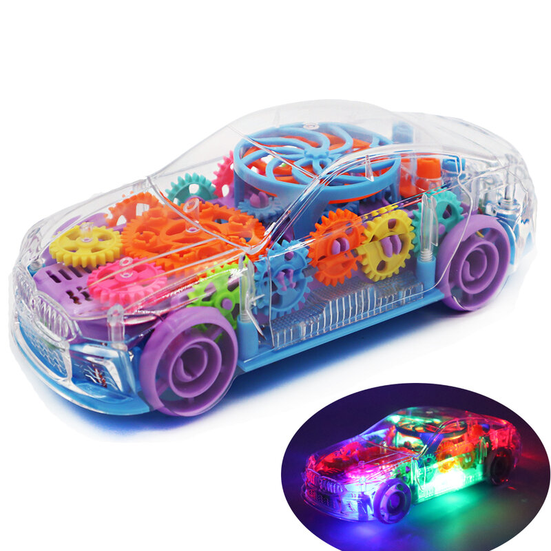 Modèle de voiture de course à piles pour enfants, concept de voiture transparente, engrenage universel électrique, lumière, musique, jouet pour tout-petits, cadeaux