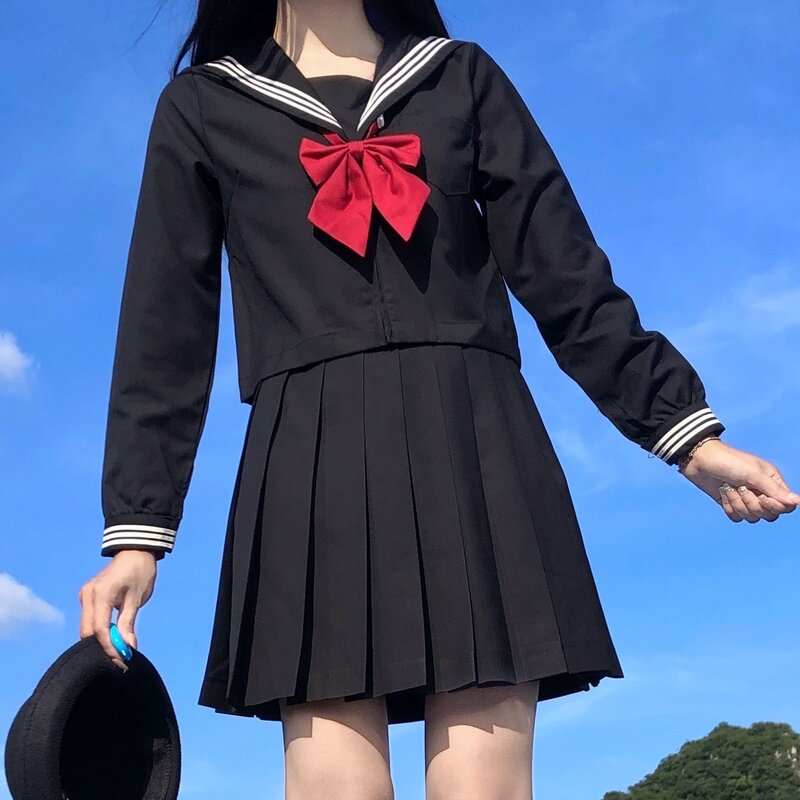 Uniforme scolastica giapponese ragazze S-8XL plus size Jk suit bianco due nero tre basic sailor uniform donna manica lunga vestito