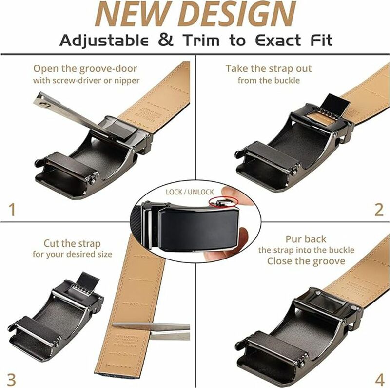 PlusZis-Cinturón de cuero negro con hebilla automática para hombre, cinturón de vestir de negocios a la moda, color marrón, paquete de dos