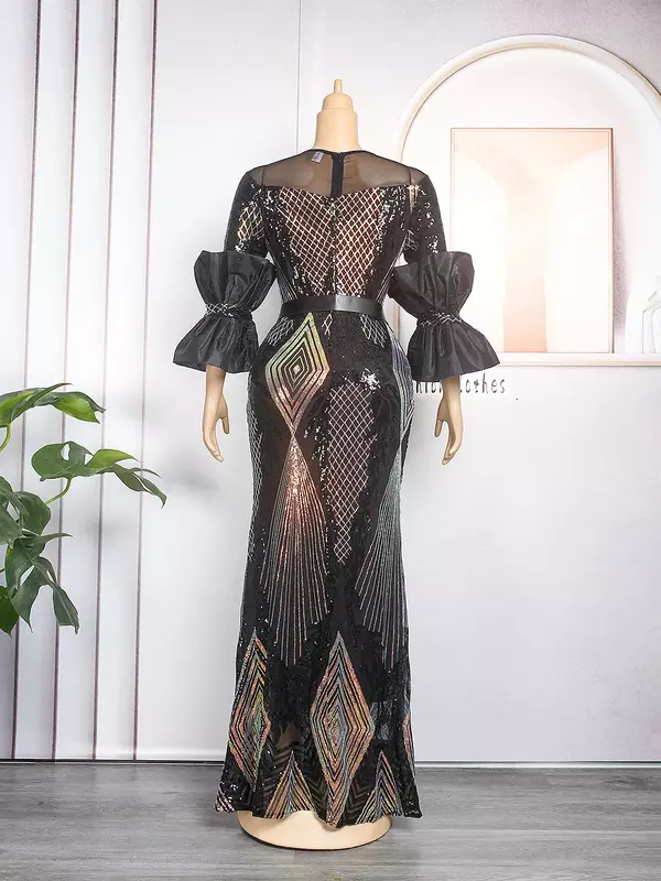 فستان مطرز بالترتر بتصميم متفجر لعام 2023 فستان أفريقي كبير الحجم للنساء تنورة طويلة S9503