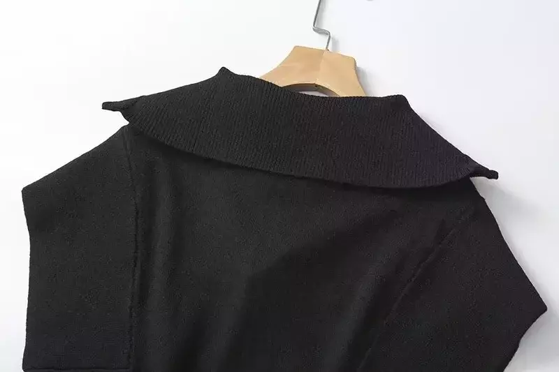 Colete decorativo de malha com zíper para mulheres, camisola de lazer, lapela retrô, punho rotador fora, blusa chique, nova moda, 2023