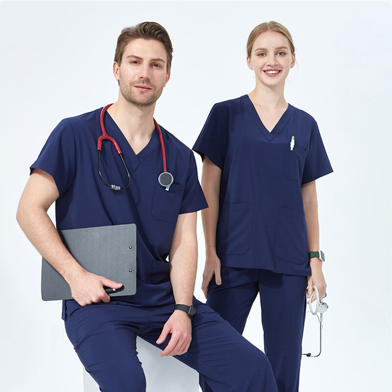 Scrub Set medis olahraga, cepat kering kinerja merenggang dan nyaman-Top dan celana pakaian dokter Suster Scrub seragam S01-01