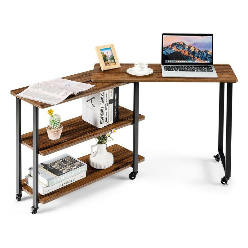 Costway - Patentee Rotating Sofa Side TableCouch Desk with 2-Tier Stome Office