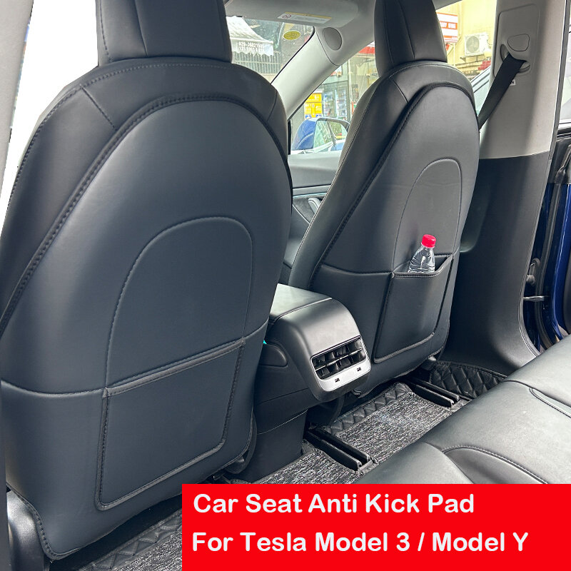 Protetor de encosto de assento de carro, almofada anti-chute para Tesla modelo 3 / modelo Y, acessórios de tapetes anti-riscos de assento de carro de fibra de carbono de couro