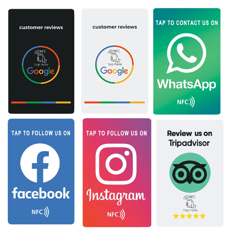 Recensione su Google recensioni Instagram Facebook Tripadvisor schede Tap NFC aumenta la tua attività