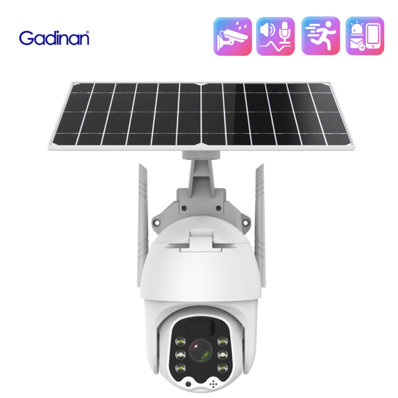 Gadinan Solar Power Panel 4G/Wifi Ptz Cctv Surveillance 355 ° Horizontale Rotatie 4X Digitale Zoom Voice Intercom camer