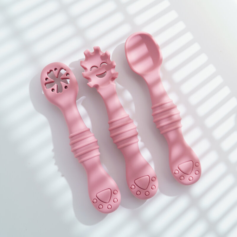New Mother-kids 3PCS Baby Silicone Spoons Baby Utensils Training Cutlery Set Baby Feeding Meal Spoon Children's Tableware