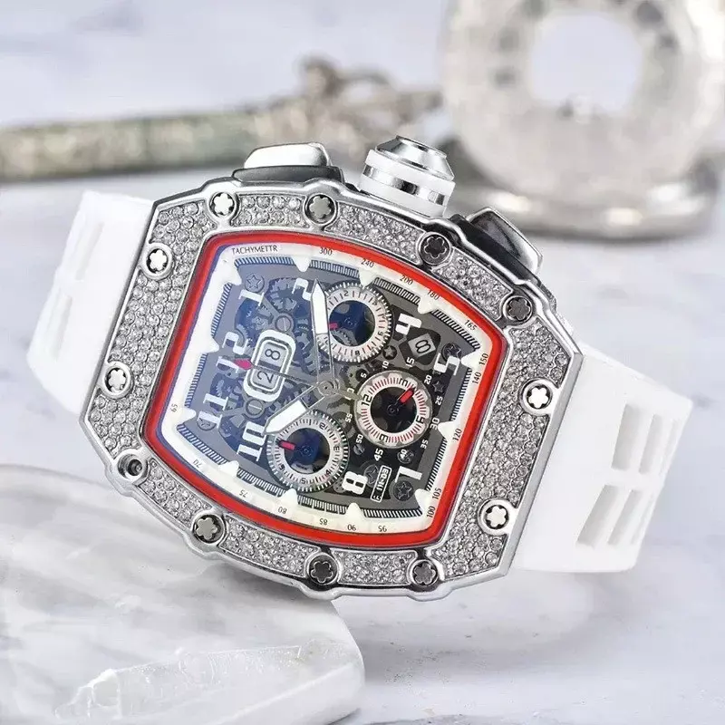 2024 Luxe Merk Rm Top Luxe Zakelijk Merk 6-Pins Multifunctionele Quartz Uurwerk Legering Quartz Horloge Vorm