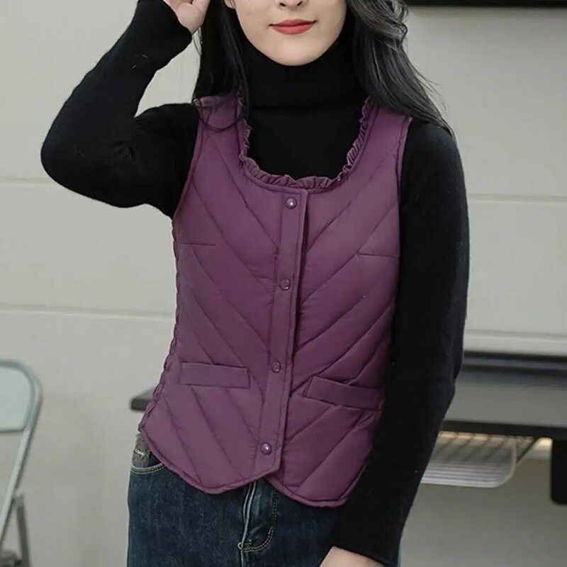 여성용 경량 조끼 재킷, 아늑한 U넥 패딩, 부드럽고 따뜻한 방풍 조끼, 민소매 플러시 레이디, 가을 겨울