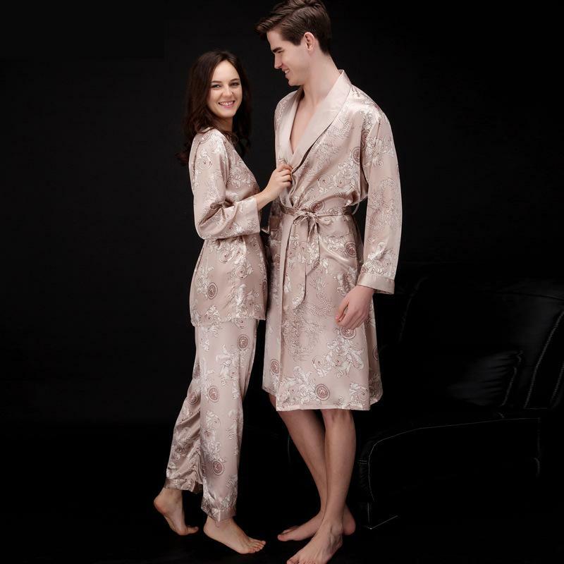 Paisley abito in raso di seta accappatoio da uomo camicia da notte Kimono maschile vestaglia accappatoio donna pigiameria coppia pigiama set
