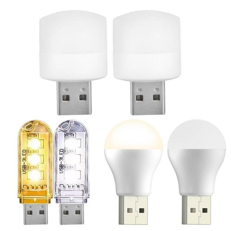 Lámpara de enchufe LED USB para protección ocular, luz de libro USB para ordenador, carga de energía móvil, pequeña luz redonda LED nocturna, 1 piezas