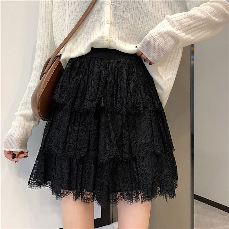 Deeptown koronkowa elegancka damska Mini spódniczka plisowana tiul Fairycore krótka spódniczka słodka warstwowa koreańska moda urocza jednokolorowa na co dzień spódnica