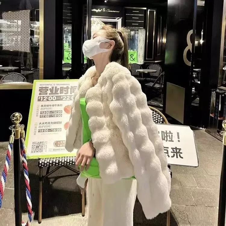 Женское короткое пальто из меха кролика Рекс, зимняя новая коллекция 2023, Женское пальто из искусственного меха