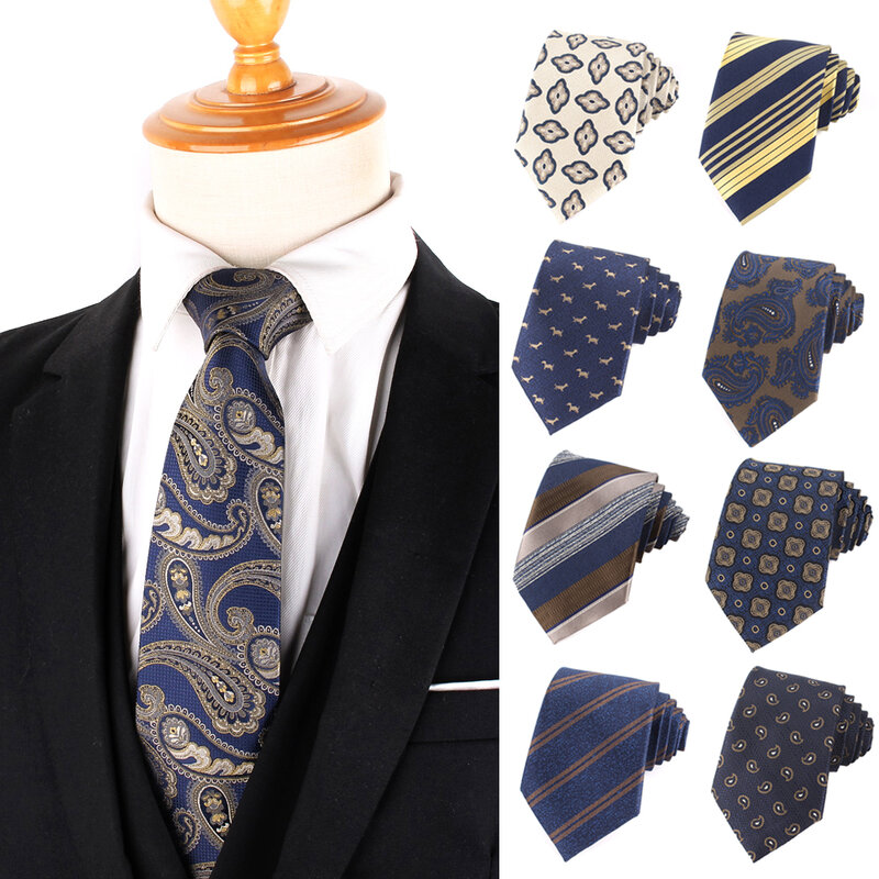 Dasi bergaris untuk pria wanita warna biru dongker dasi leher untuk pesta bisnis motif bunga dasi Paisley dasi leher pernikahan untuk hadiah pengantin pria