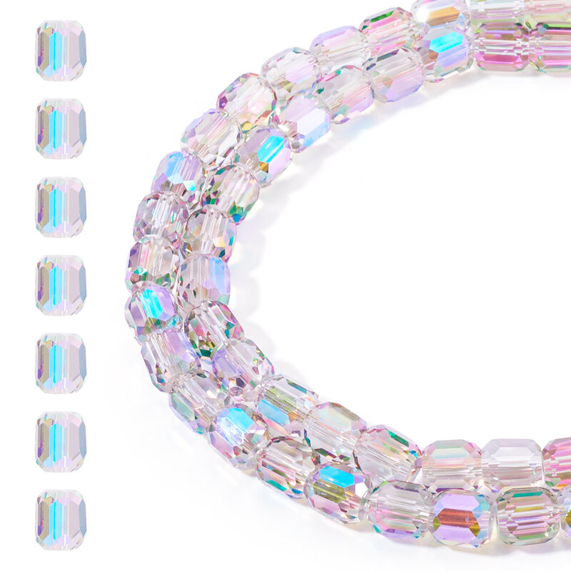 Pandahall 2 helai pelat elektrik kaca transparan manik-manik kolom segi untuk wanita kalung anting membuat perhiasan