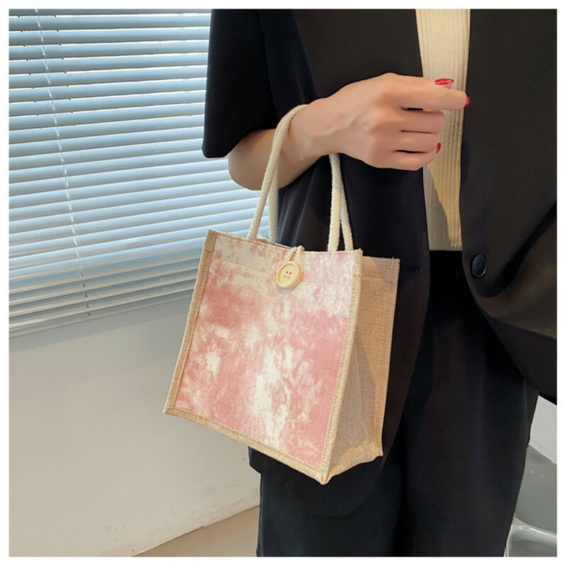  Korean Version Handbag Women'S Linen Bag Fashion Outing Lunch Box Lunch Bags Japanese Girl Hand Carrying Small Shoulder Bag