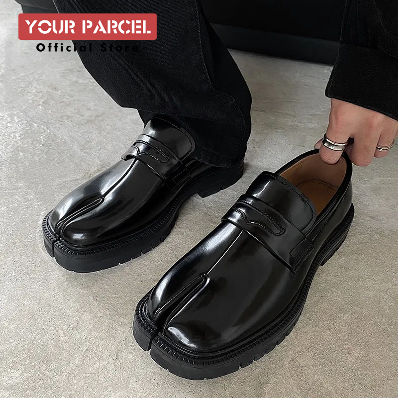 แยกนิ้วรองเท้าหนังเกือกม้าสำหรับผู้ชาย, รองเท้าหนังส้นหนาพื้นรองเท้า Lefu รองเท้าหนังสิทธิบัตรเทรนด์ฉบับภาษาเกาหลีรองเท้าหนังลำลอง