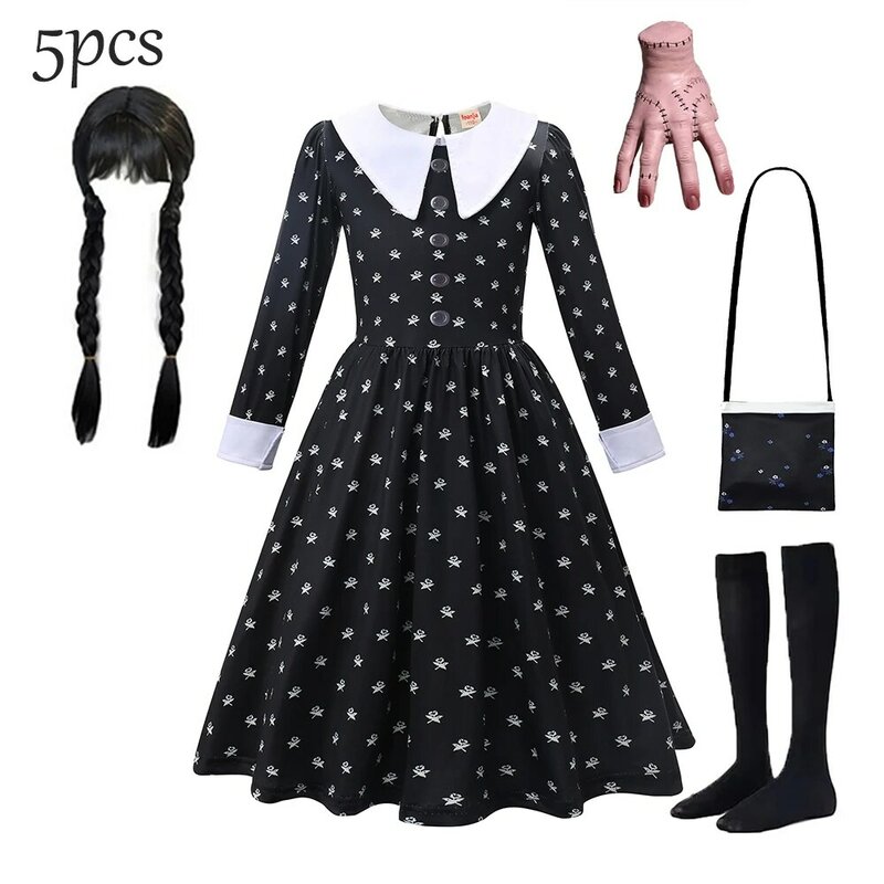 Halloween Wednesday Merlina Adams Girl Costume For Kids Girl Fancy Carnival Party Tulle Dress Gothic Outfit Vestidos Children