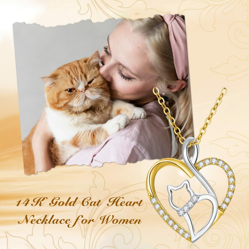Yfn 14k real ouro coração colar para as mulheres branco amarelo ouro moissanite gato coração colares aniversário aniversário jóias presentes