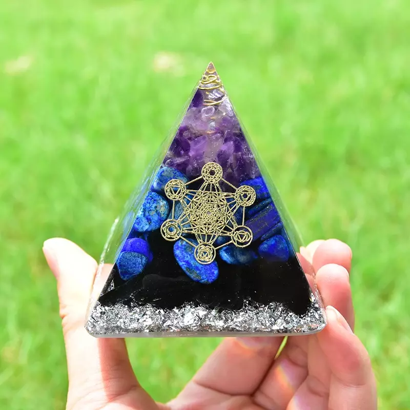 Pirâmide De Energia De Cristal Natural Orgonite, Decoração Ornamento, Yoga Chacras De Cura, Ametista, Lápis-lazúli, Artesanato De Obsidiana