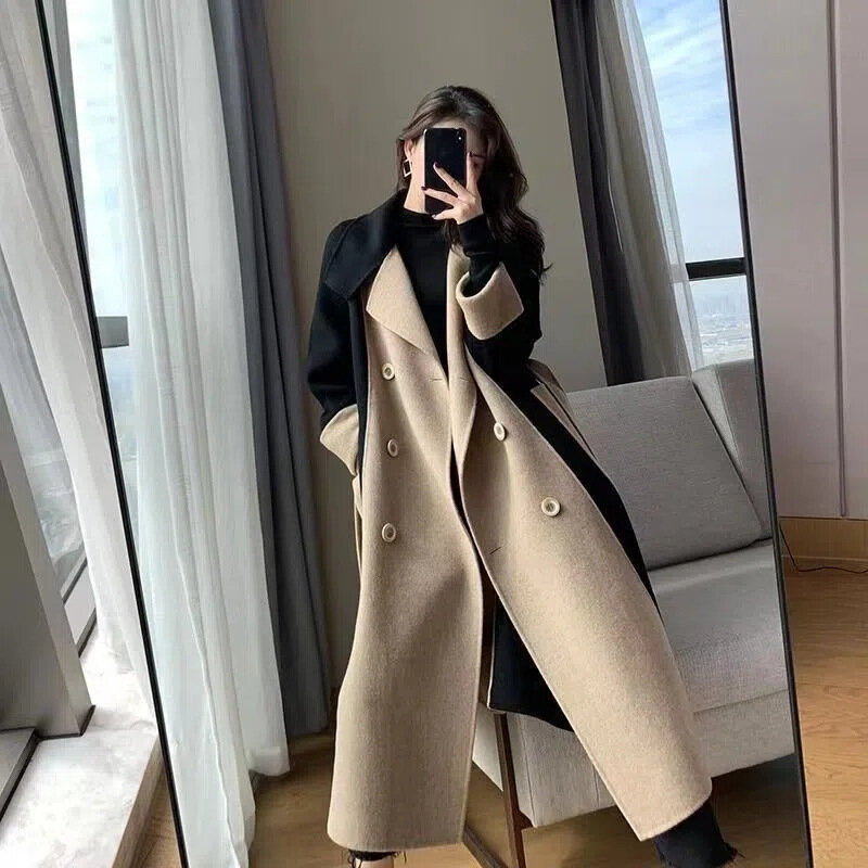 Wool Coats For Women 2023 Autumn Winter Korean Fashion Vintage Long Sleeve Chic Coats Loose Turn Down Collar Jackets
