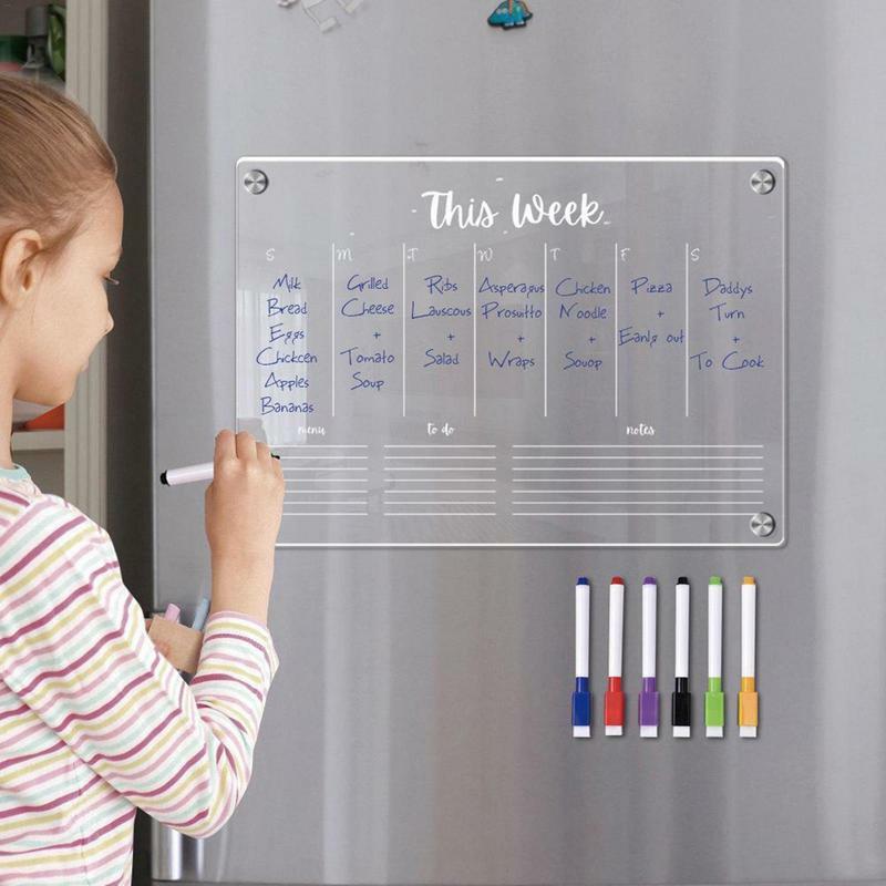 Placa seca do Erase do refrigerador acrílico para o refrigerador, ímã magnético do refrigerador, pode ser usado repetidamente